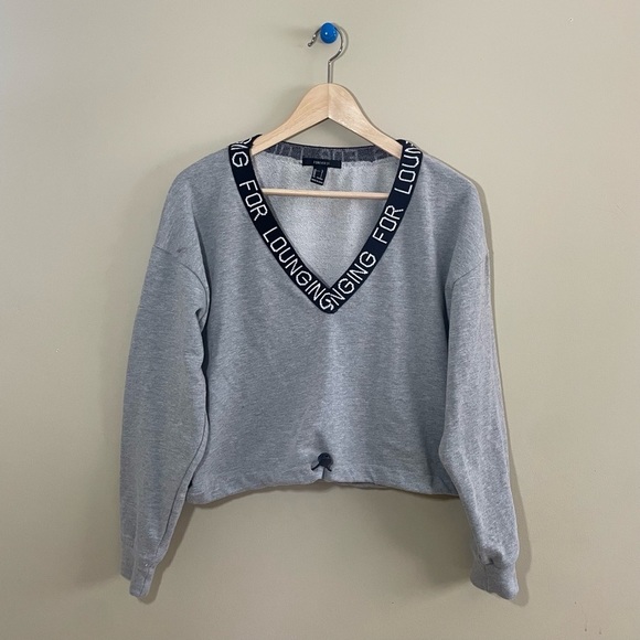 Forever 21 V Neck Long Sleeve Adjustable Waist Sweatshirt | Gray - Picture 3 of 7